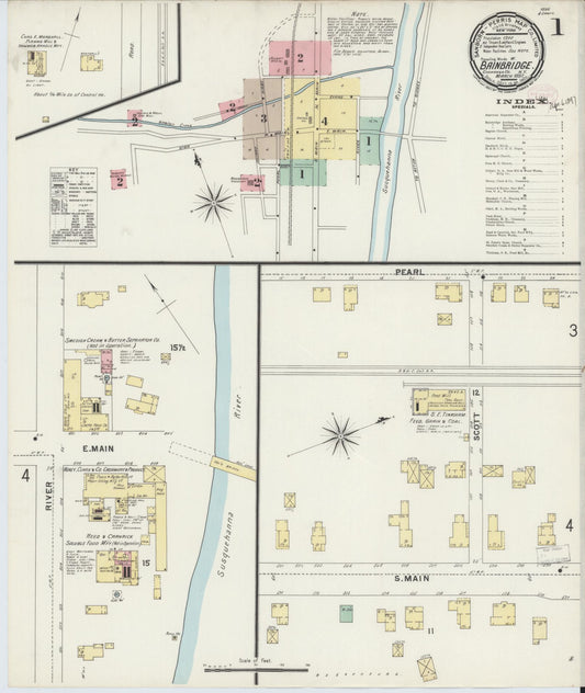 Sanborn Fire Insurance Map from Bainbridge, Chenango County, New York (1897), Sheet #0001 - Historic Sanborn Fire Insurance Map Print, vintage old map wall art, antique decor, genealogy gift, New York New York map