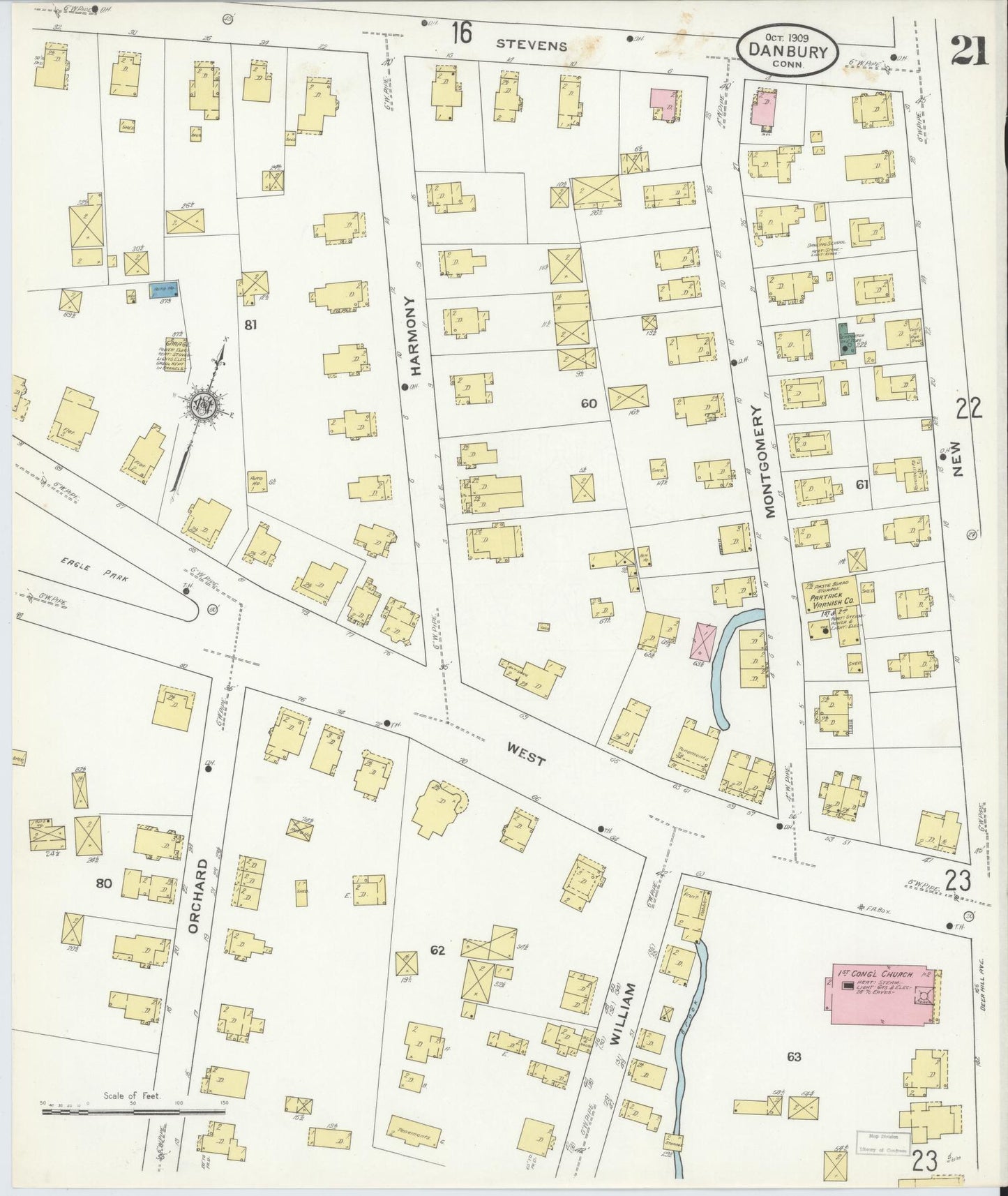 Sanborn Fire Insurance Map from Danbury, Fairfield County, Connecticut (1909), Sheet #0021 - Complete Map Set gallery image, historic Sanborn map, vintage wall art, Connecticut Connecticut