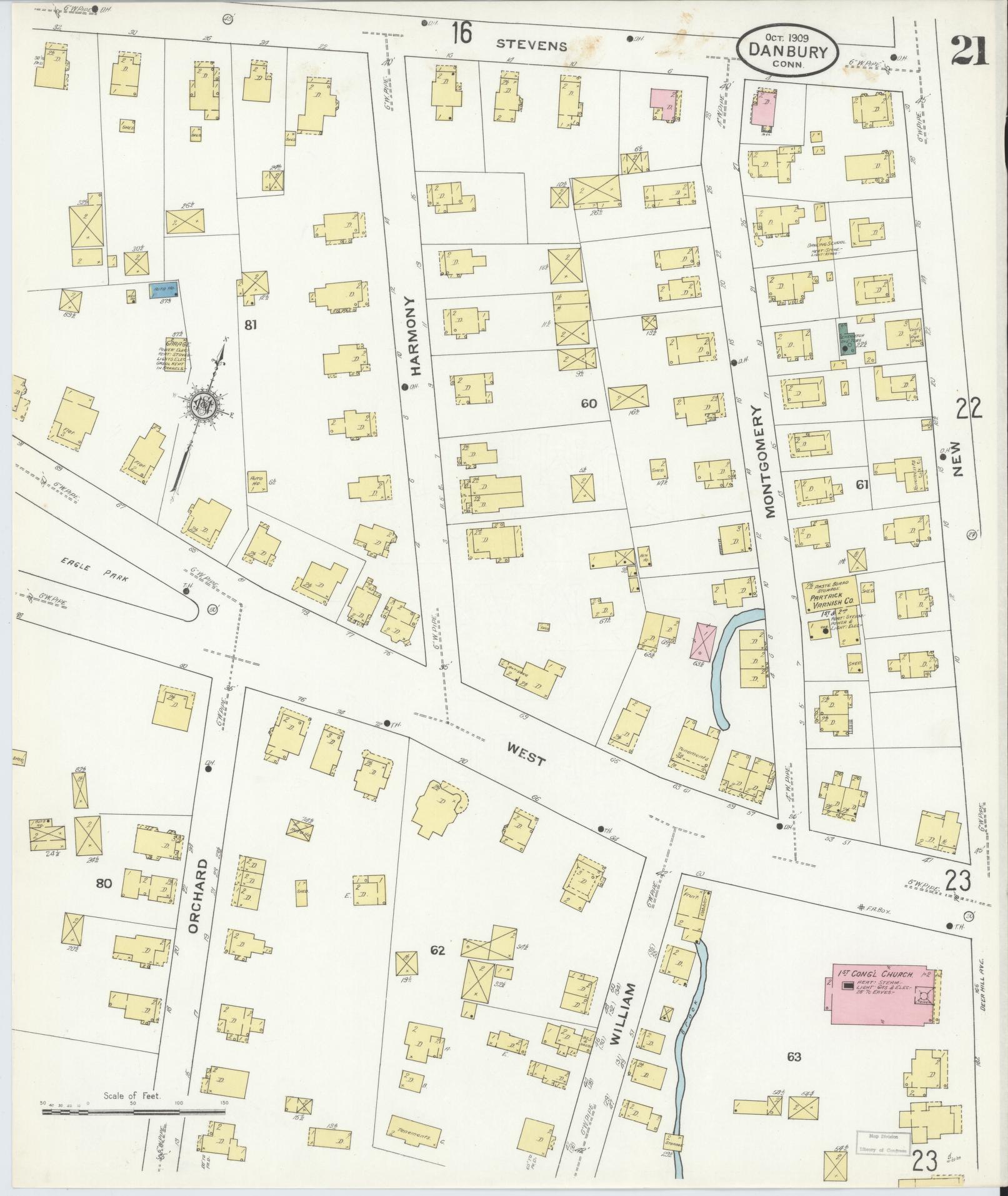 Sanborn Fire Insurance Map from Danbury, Fairfield County, Connecticut (1909), Sheet #0021 - Complete Map Set gallery image, historic Sanborn map, vintage wall art, Connecticut Connecticut