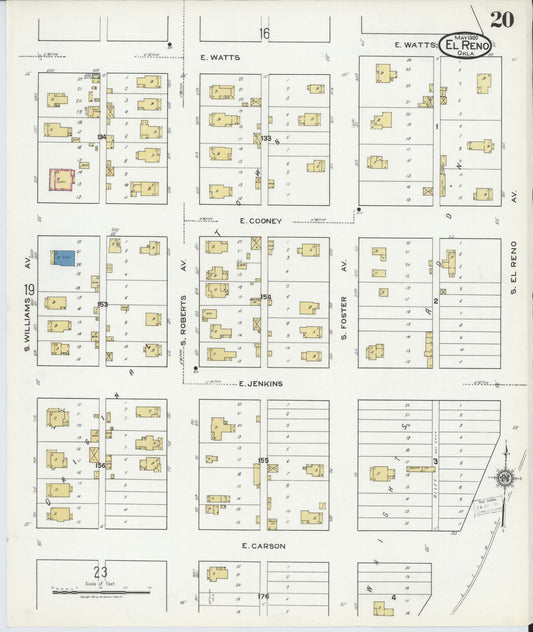Sanborn Fire Insurance Map from El Reno, Canadian County, Oklahoma (1920), Sheet #0020 - Historic Sanborn Fire Insurance Map Print, vintage old map wall art, antique decor, genealogy gift, Oklahoma Oklahoma map