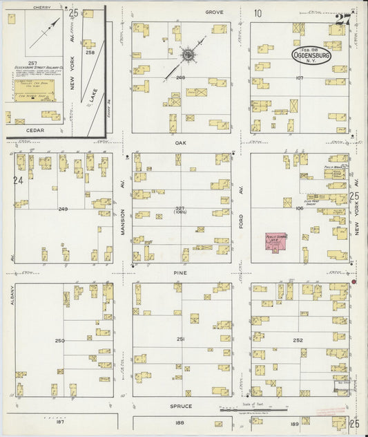 Sanborn Fire Insurance Map from Ogdensburg, St. Lawrence County, New York (1918), Sheet #0027 - Historic Sanborn Fire Insurance Map Print, vintage old map wall art, antique decor, genealogy gift, New York New York map