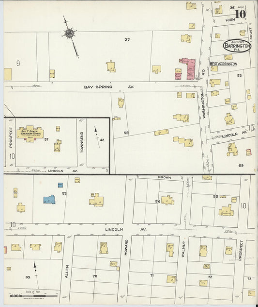 Sanborn Fire Insurance Map from Barrington, Bristol County, Rhode Island (1921), Sheet #0010 - Historic Sanborn Fire Insurance Map Print, vintage old map wall art, antique decor, genealogy gift, Rhode Island Rhode Island map