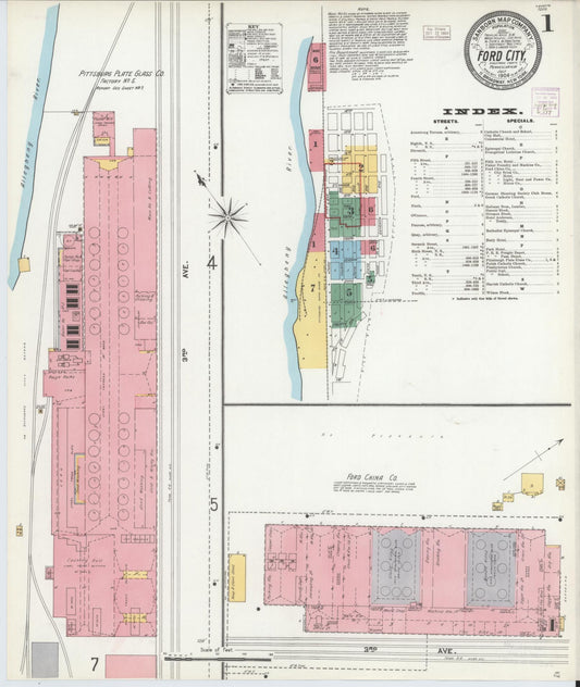 Sanborn Fire Insurance Map from Ford City, Armstrong County, Pennsylvania (1904), Sheet #0001 - Historic Sanborn Fire Insurance Map Print, vintage old map wall art, antique decor, genealogy gift, Pennsylvania Pennsylvania map