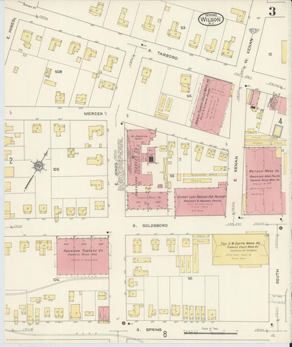 Sanborn Fire Insurance Map from Wilson, Wilson County, North Carolina (1913), Sheet #0003 - Complete Map Set gallery image, historic Sanborn map, vintage wall art, North Carolina North Carolina
