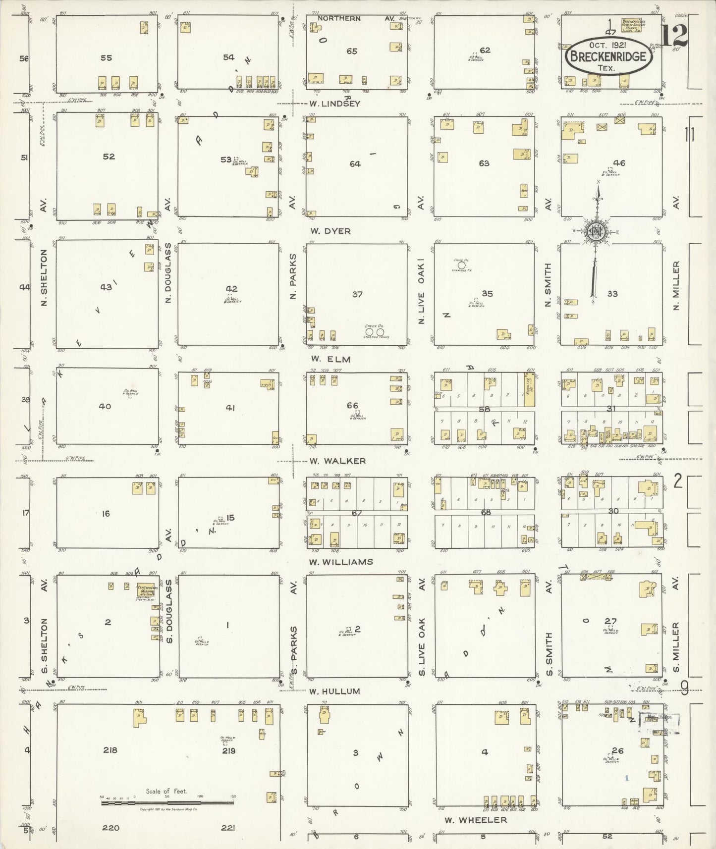 Sanborn Fire Insurance Map from Breckenridge, Stephens County, Texas (1921), Sheet #0012 - Historic Sanborn Fire Insurance Map Print, vintage old map wall art, antique decor, genealogy gift, Texas Texas map
