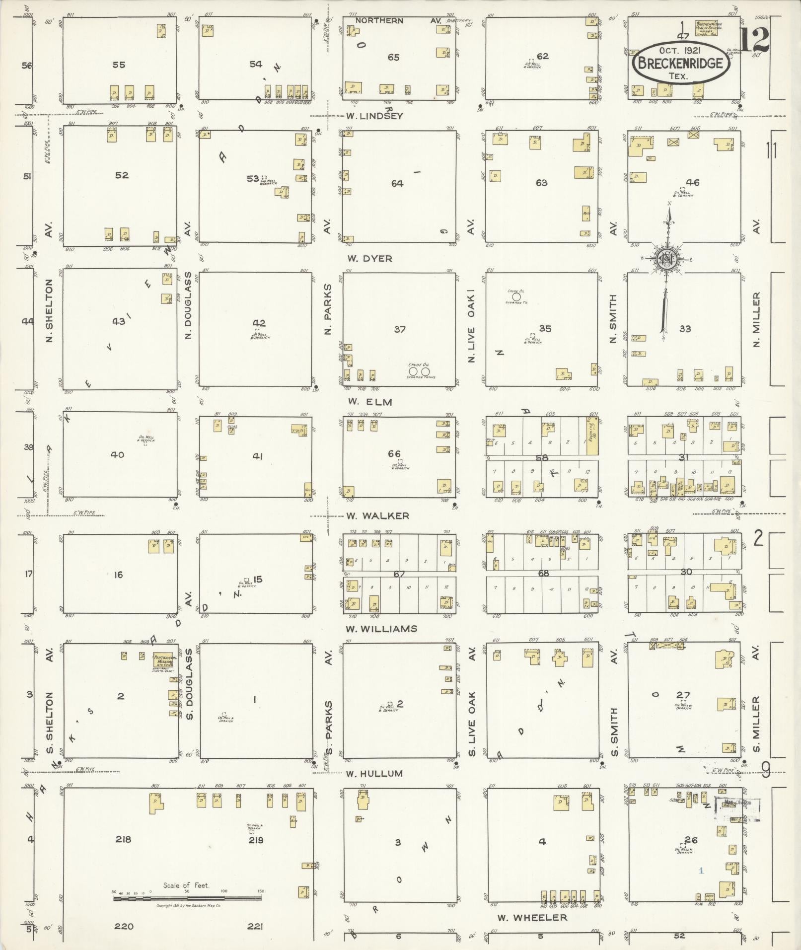 Sanborn Fire Insurance Map from Breckenridge, Stephens County, Texas (1921), Sheet #0012 - Historic Sanborn Fire Insurance Map Print, vintage old map wall art, antique decor, genealogy gift, Texas Texas map