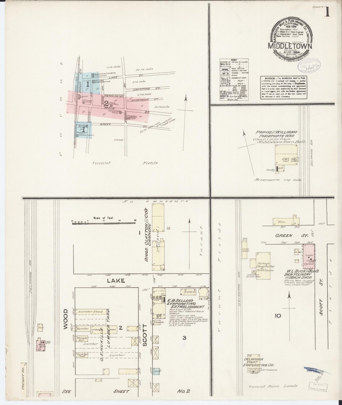 Sanborn Fire Insurance Map from Middletown, New Castle County, Delaware (1884), Sheet #0001 - Complete Map Set gallery image, historic Sanborn map, vintage wall art, Delaware Delaware