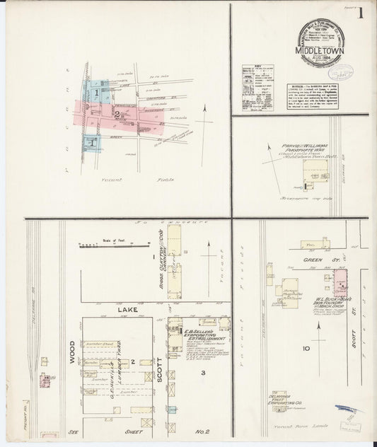 Sanborn Fire Insurance Map from Middletown, New Castle County, Delaware (1884), Sheet #0001 - Complete Map Set gallery image, historic Sanborn map, vintage wall art, Delaware Delaware