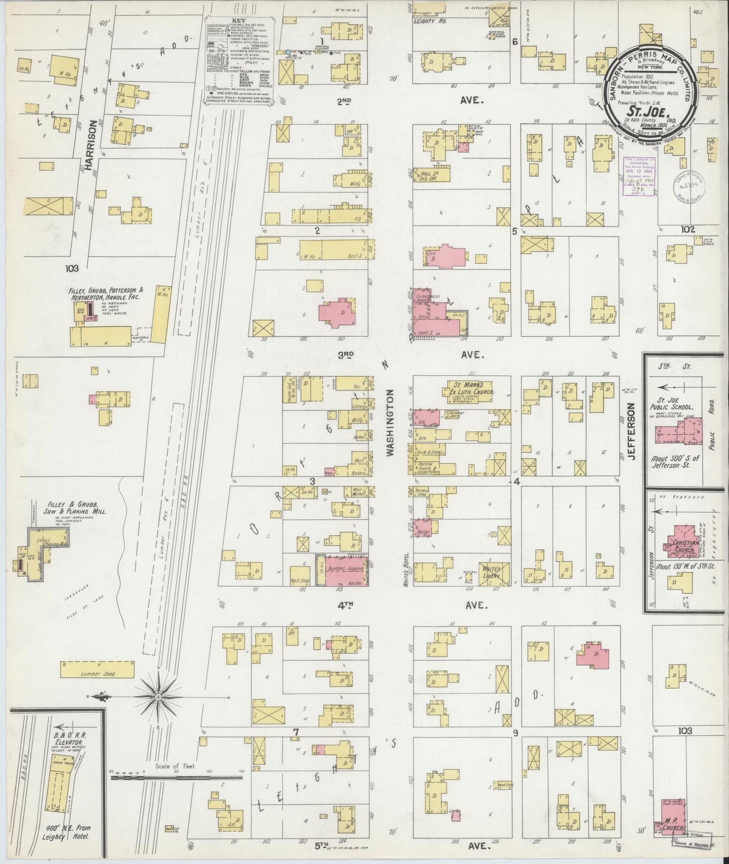Sanborn Fire Insurance Map from Saint Joe, De Kalb County, Indiana (1901), Sheet #0001 - Historic Sanborn Fire Insurance Map Print, vintage old map wall art, antique decor, genealogy gift, Indiana Indiana map