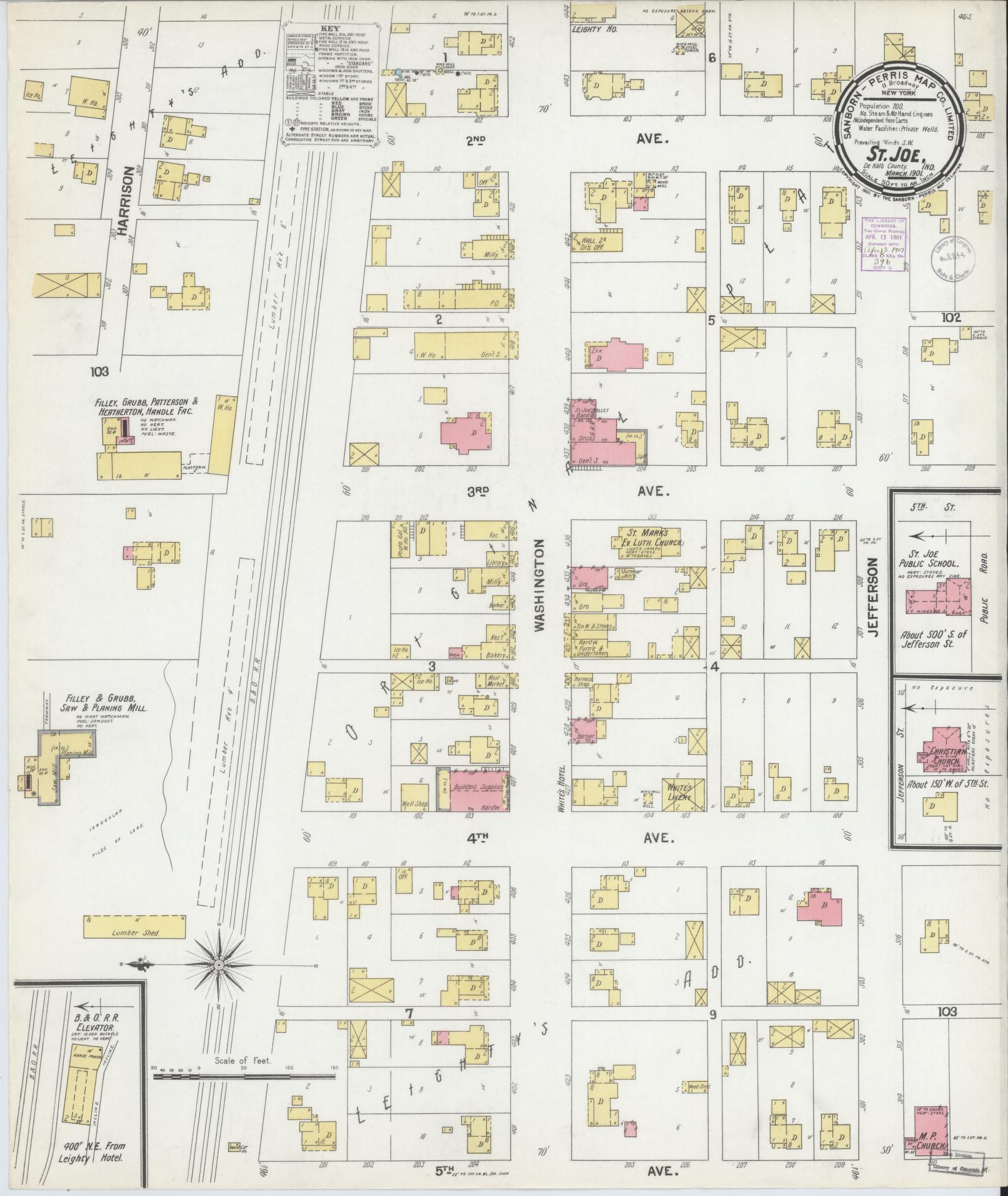 Sanborn Fire Insurance Map from Saint Joe, De Kalb County, Indiana (1901), Sheet #0001 - Historic Sanborn Fire Insurance Map Print, vintage old map wall art, antique decor, genealogy gift, Indiana Indiana map