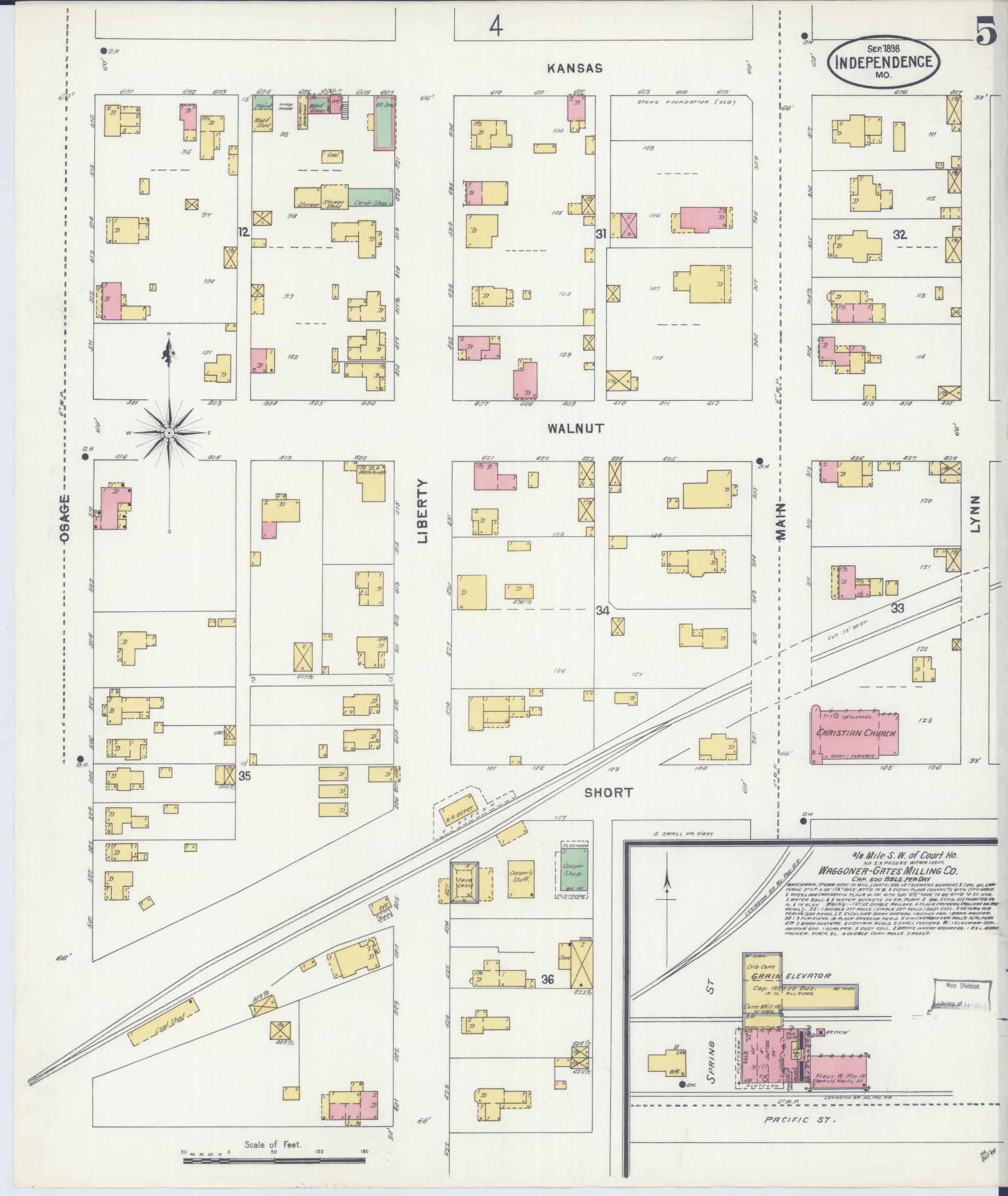 Sanborn Fire Insurance Map from Independence, Jackson County, Missouri (1898), Sheet #0005 - Historic Sanborn Fire Insurance Map Print, vintage old map wall art, antique decor, genealogy gift, Missouri Missouri map