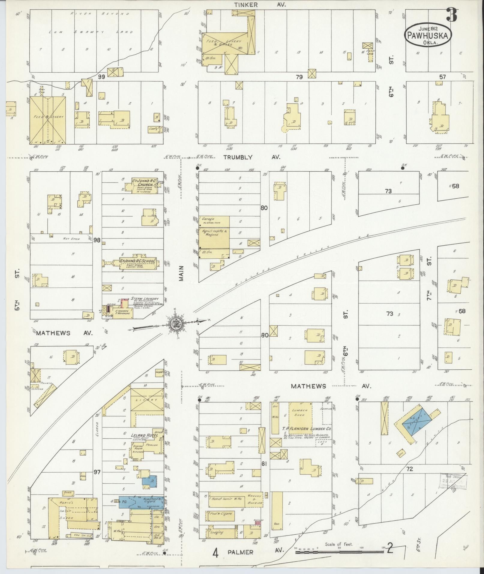Sanborn Fire Insurance Map from Pawhuska, Osage County, Oklahoma (1912), Sheet #0003 - Complete Map Set gallery image, historic Sanborn map, vintage wall art, Oklahoma Oklahoma