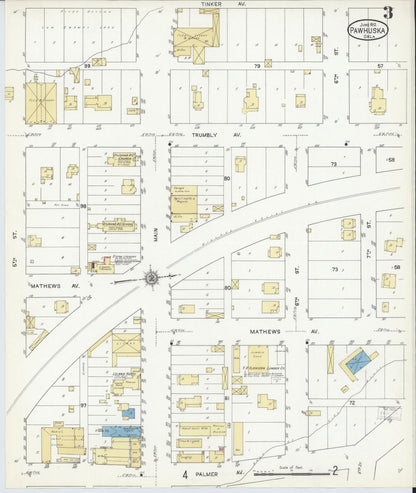 Sanborn Fire Insurance Map from Pawhuska, Osage County, Oklahoma (1912), Sheet #0003 - Complete Map Set gallery image, historic Sanborn map, vintage wall art, Oklahoma Oklahoma