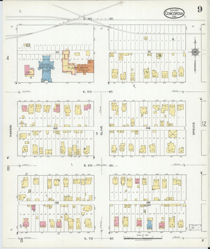 Sanborn Fire Insurance Map from Concordia, Cloud County, Kansas (1917), Sheet #0009 - Complete Map Set gallery image, historic Sanborn map, vintage wall art, Kansas Kansas