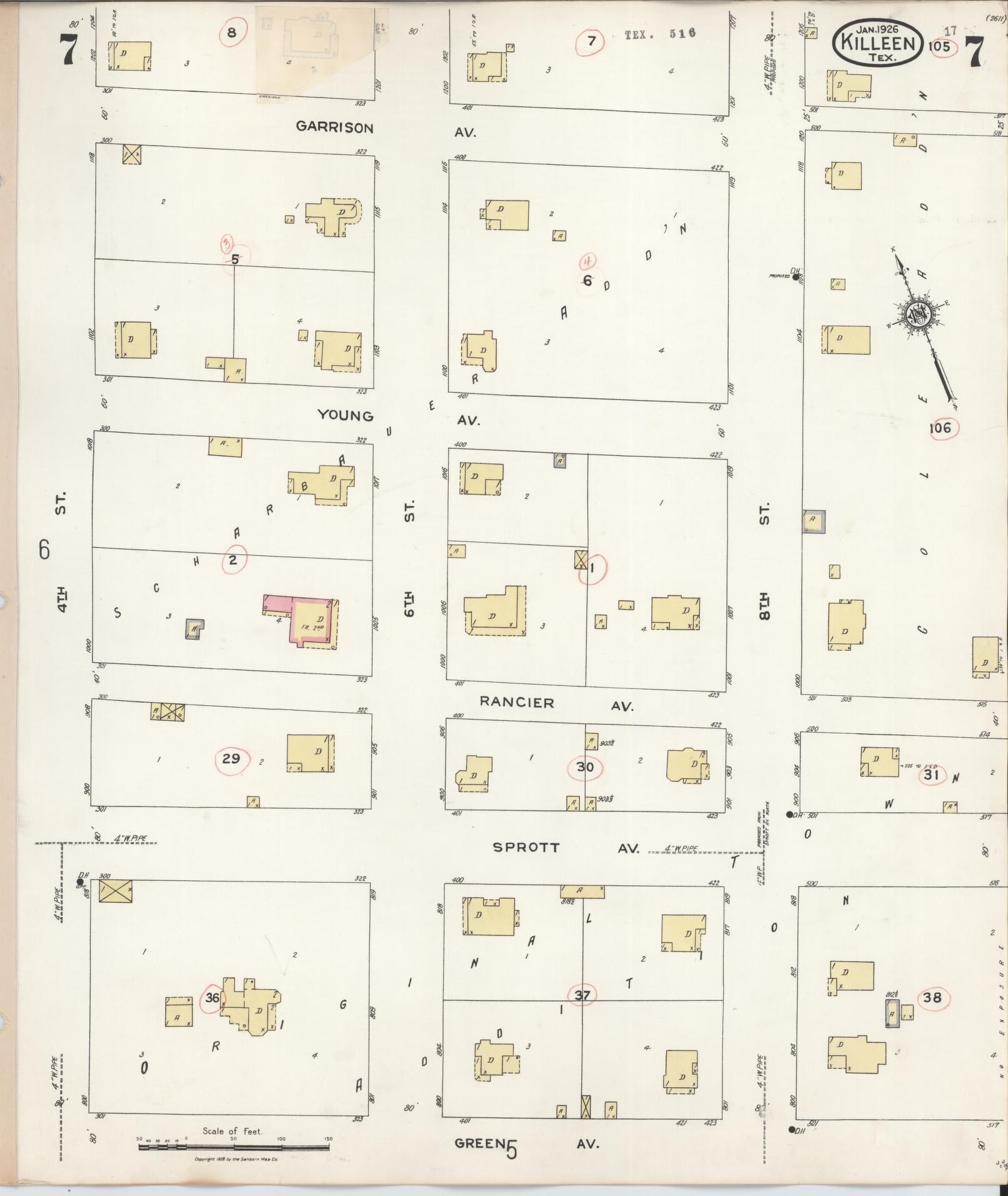 Sanborn Fire Insurance Map from Killeen, Bell County, Texas (1937), Sheet #0007 - Historic Sanborn Fire Insurance Map Print, vintage old map wall art, antique decor, genealogy gift, Texas Texas map