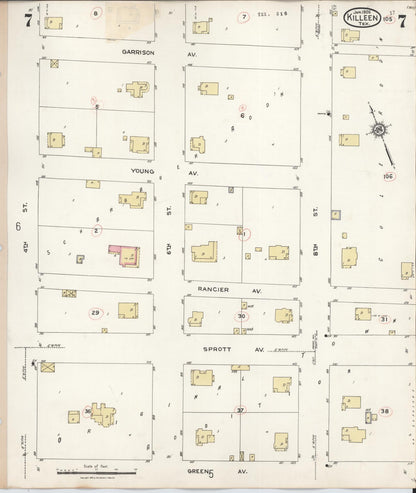 Sanborn Fire Insurance Map from Killeen, Bell County, Texas (1937), Sheet #0007 - Historic Sanborn Fire Insurance Map Print, vintage old map wall art, antique decor, genealogy gift, Texas Texas map