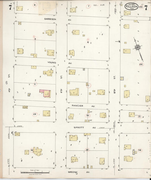 Sanborn Fire Insurance Map from Killeen, Bell County, Texas (1937), Sheet #0007 - Historic Sanborn Fire Insurance Map Print, vintage old map wall art, antique decor, genealogy gift, Texas Texas map