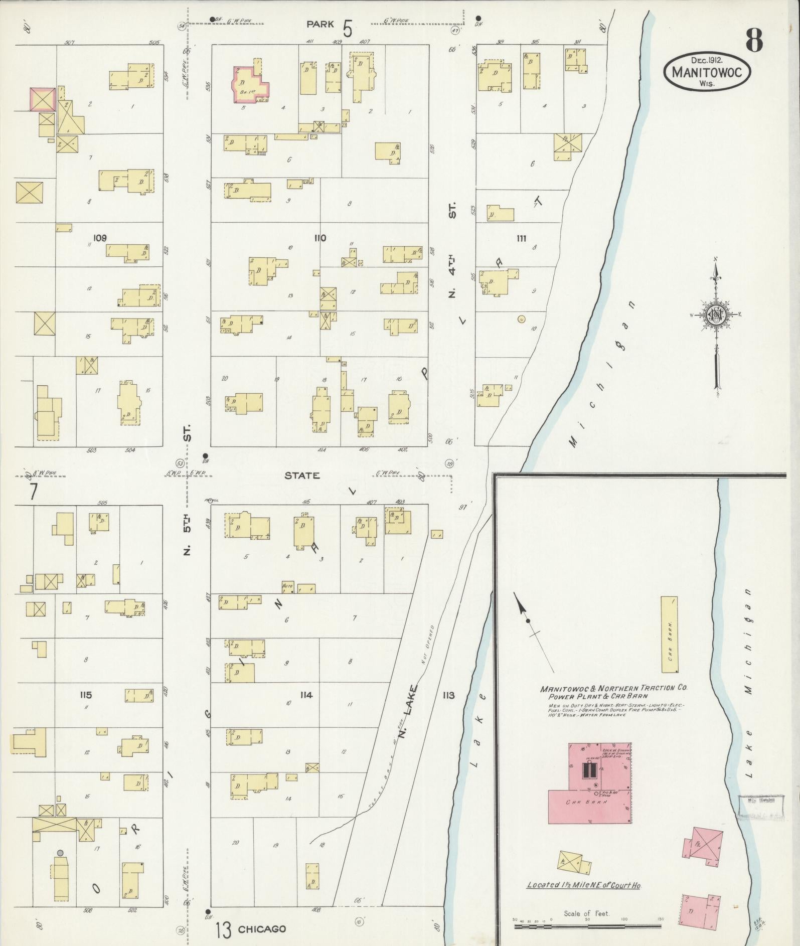 Sanborn Fire Insurance Map from Manitowoc, Manitowoc County, Wisconsin (1912), Sheet #0008 - Historic Sanborn Fire Insurance Map Print, vintage old map wall art, antique decor, genealogy gift, Wisconsin Wisconsin map