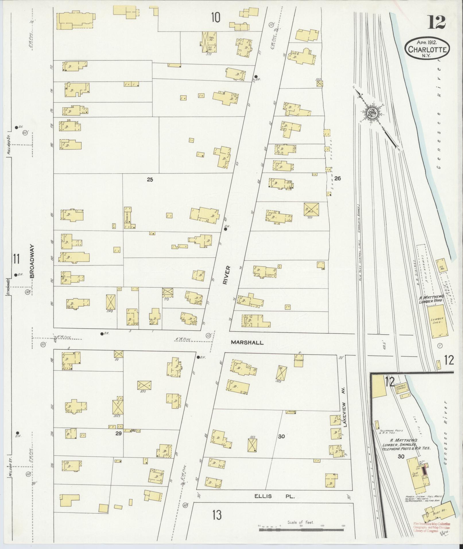 Sanborn Fire Insurance Map from Charlotte, Monroe County, New York (1912), Sheet #0012 - Complete Map Set gallery image, historic Sanborn map, vintage wall art, New York New York