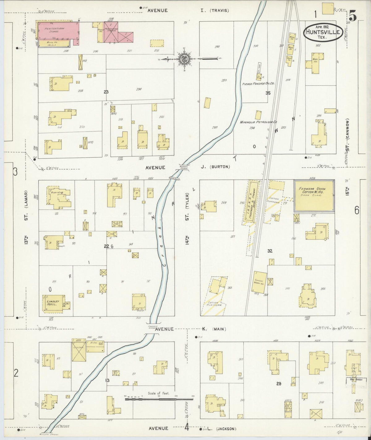 Sanborn Fire Insurance Map from Huntsville, Walker County, Texas (1912), Sheet #0005 - Historic Sanborn Fire Insurance Map Print, vintage old map wall art, antique decor, genealogy gift, Texas Texas map