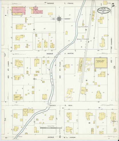 Sanborn Fire Insurance Map from Huntsville, Walker County, Texas (1912), Sheet #0005 - Historic Sanborn Fire Insurance Map Print, vintage old map wall art, antique decor, genealogy gift, Texas Texas map