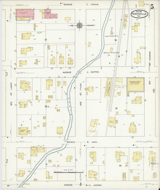 Sanborn Fire Insurance Map from Huntsville, Walker County, Texas (1912), Sheet #0005 - Historic Sanborn Fire Insurance Map Print, vintage old map wall art, antique decor, genealogy gift, Texas Texas map