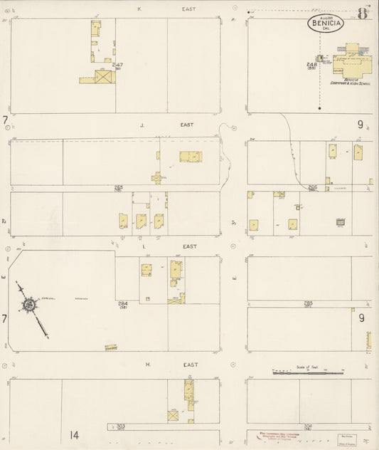 Sanborn Fire Insurance Map from Benicia, Solano County, California (1913), Sheet #0008 - Historic Sanborn Fire Insurance Map Print, vintage old map wall art, antique decor, genealogy gift, California California map