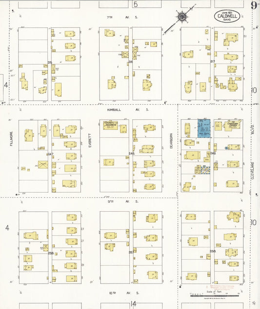 Sanborn Fire Insurance Map from Caldwell, Canyon County, Idaho (1921), Sheet #0009 - Historic Sanborn Fire Insurance Map Print, vintage old map wall art, antique decor, genealogy gift, Idaho Idaho map
