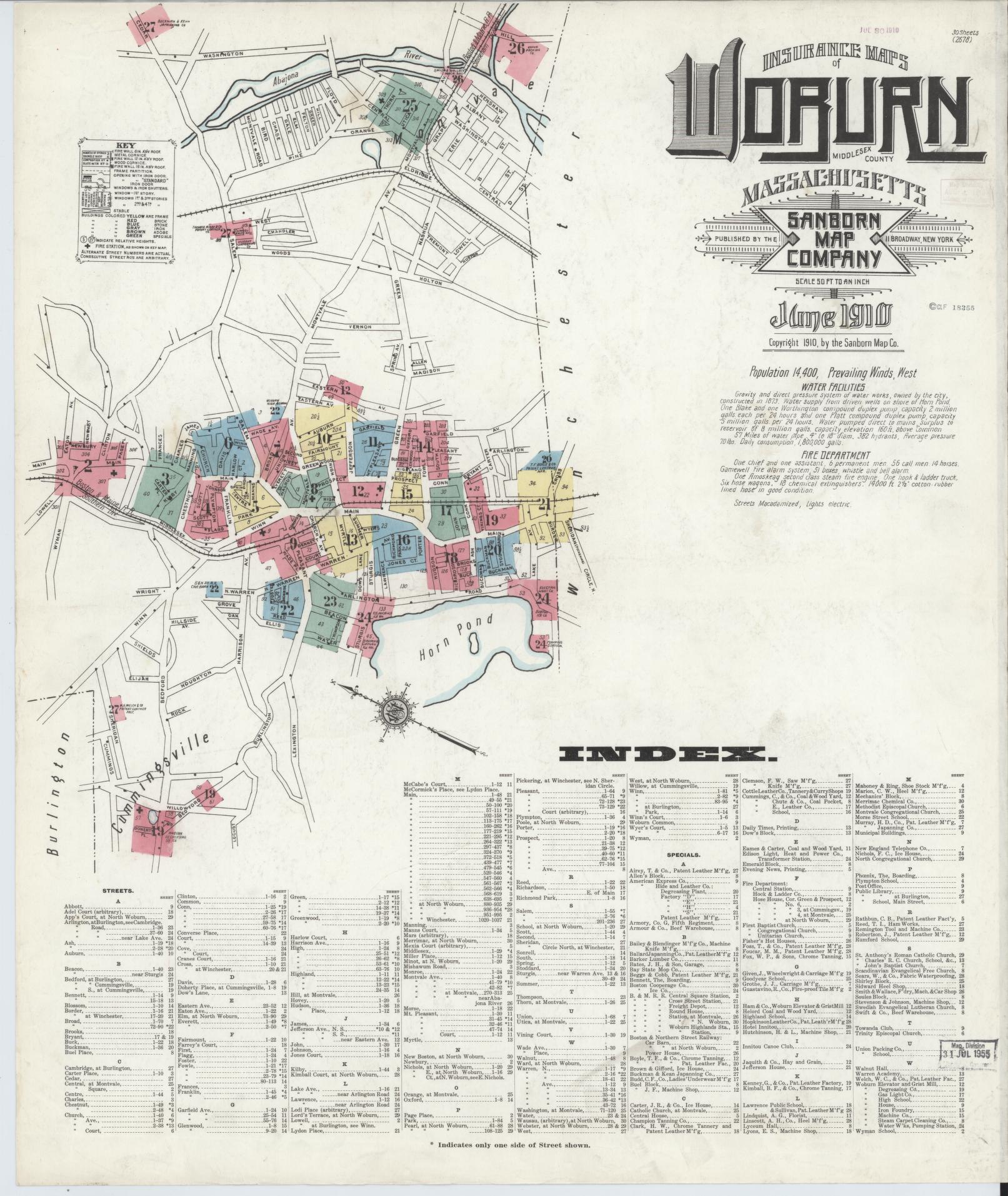 Sanborn Fire Insurance Map from Woburn, Middlesex County, Massachusetts (1910), Sheet #0001 - Complete Map Set gallery image, historic Sanborn map, vintage wall art, Massachusetts Massachusetts
