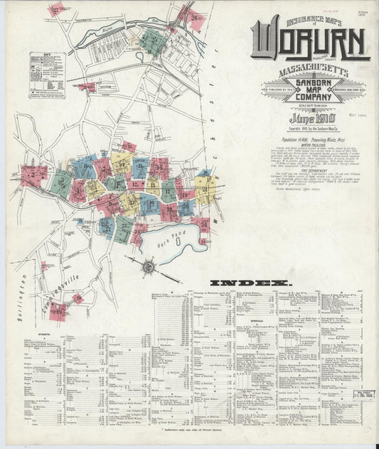 Sanborn Fire Insurance Map from Woburn, Middlesex County, Massachusetts (1910), Sheet #0001 - Complete Map Set gallery image, historic Sanborn map, vintage wall art, Massachusetts Massachusetts