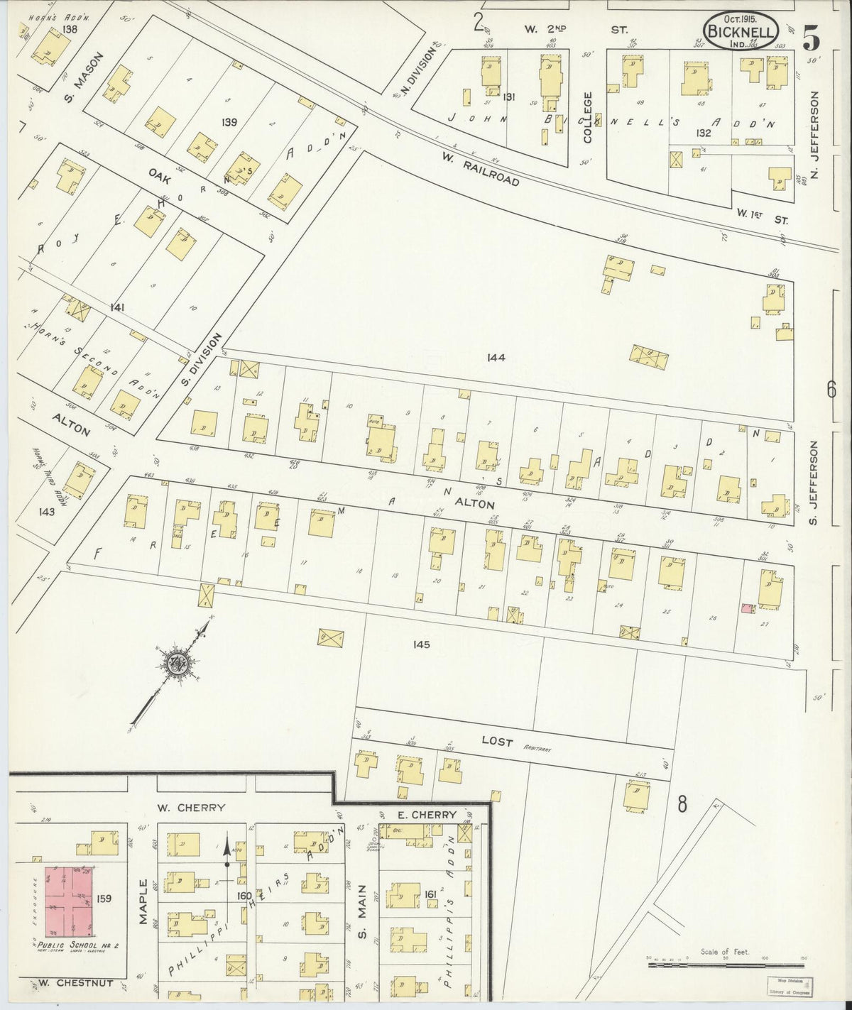 Sanborn Fire Insurance Map from Bicknell, Knox County, Indiana (1915), Sheet #0005 - Historic Sanborn Fire Insurance Map Print, vintage old map wall art, antique decor, genealogy gift, Indiana Indiana map