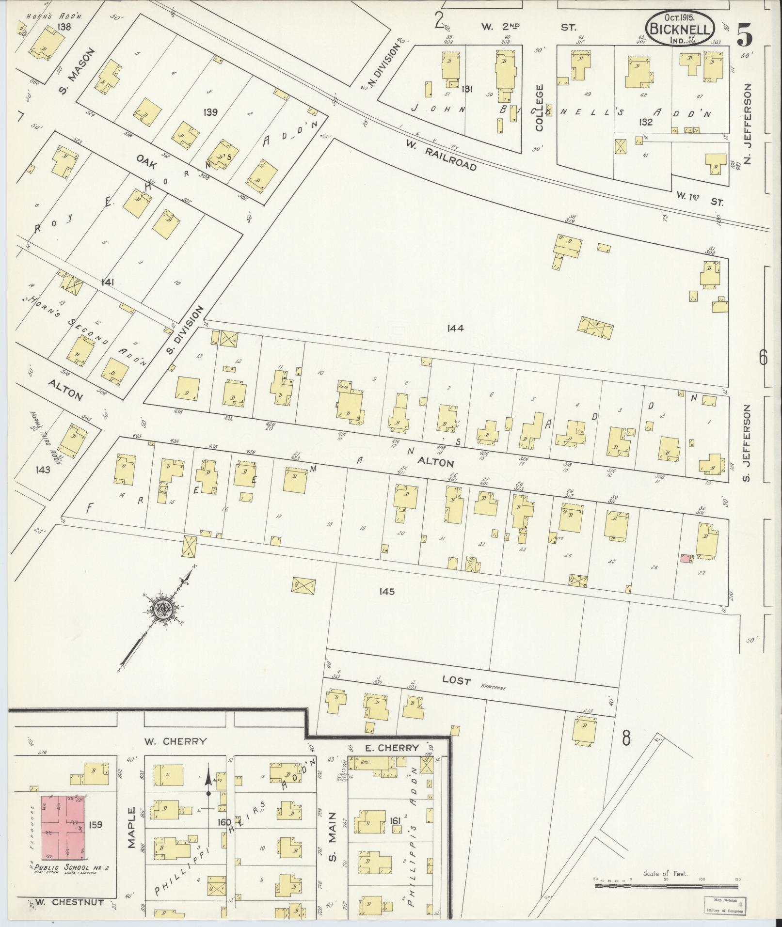 Sanborn Fire Insurance Map from Bicknell, Knox County, Indiana (1915), Sheet #0005 - Historic Sanborn Fire Insurance Map Print, vintage old map wall art, antique decor, genealogy gift, Indiana Indiana map