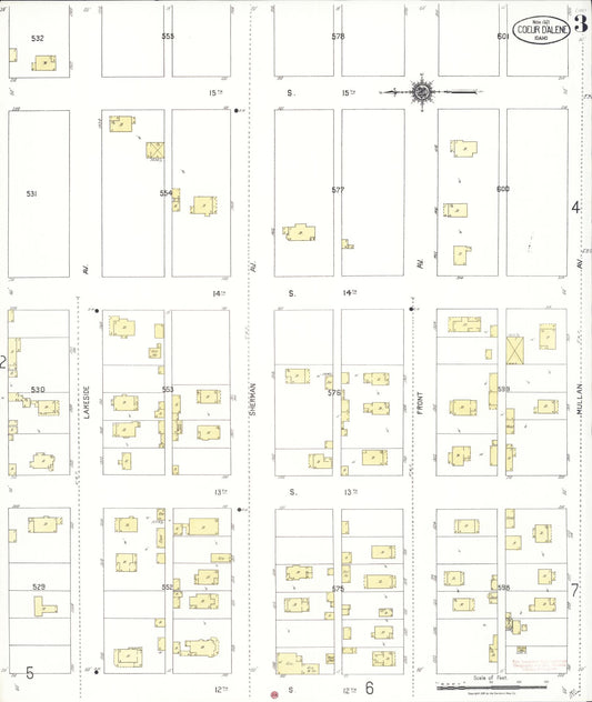 Sanborn Fire Insurance Map from Coeur D'alene, Kootenai County, Idaho (1921), Sheet #0003 - Historic Sanborn Fire Insurance Map Print, vintage old map wall art, antique decor, genealogy gift, Idaho Idaho map