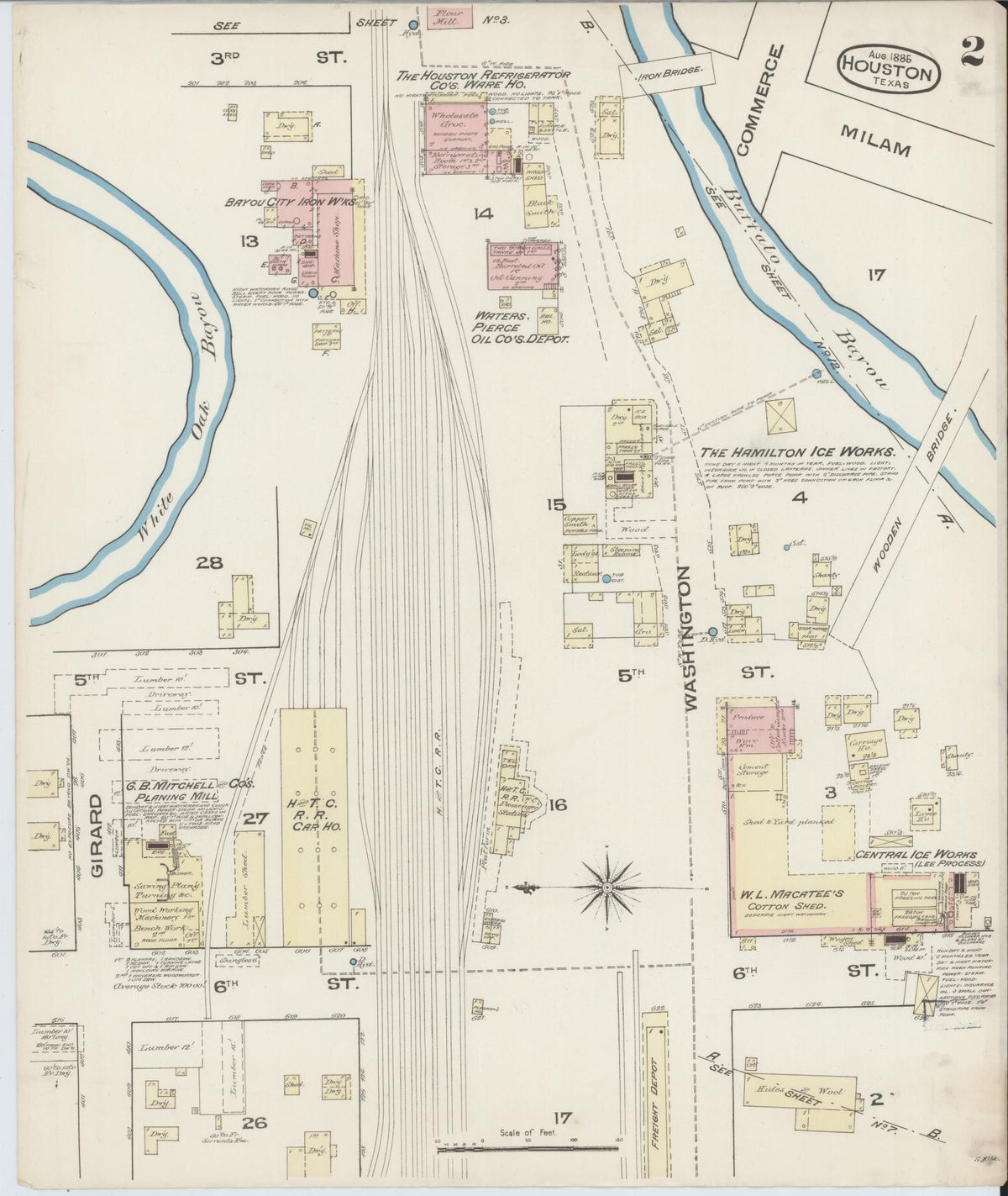 Sanborn Fire Insurance Map from Houston, Harris County, Texas (1885), Sheet #0002 - Complete Map Set gallery image, historic Sanborn map, vintage wall art, Texas Texas