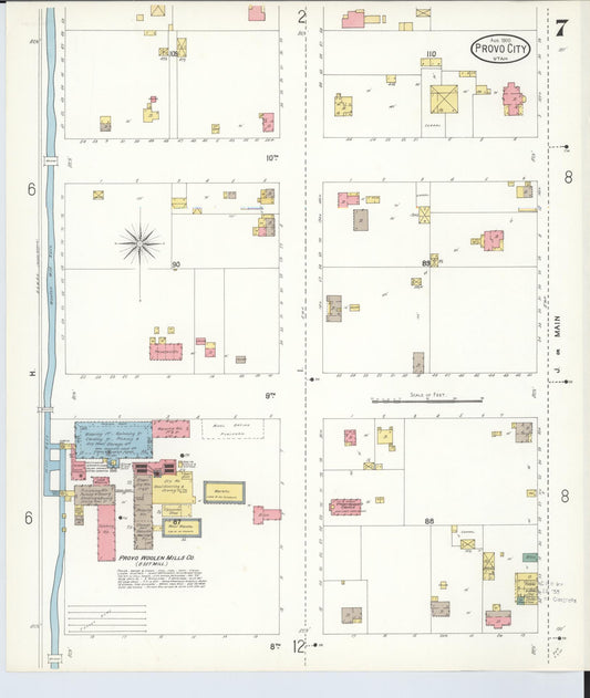 Sanborn Fire Insurance Map from Provo, Utah County, Utah (1900), Sheet #0007 - Historic Sanborn Fire Insurance Map Print, vintage old map wall art, antique decor, genealogy gift, Provo Utah map