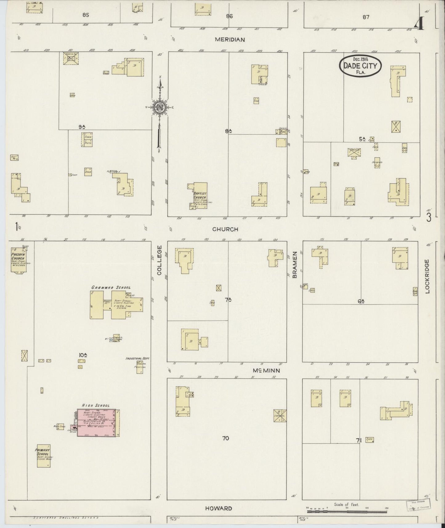 Sanborn Fire Insurance Map from Dade City, Pasco County, Florida (1914), Sheet #0004 - Historic Sanborn Fire Insurance Map Print, vintage old map wall art, antique decor, genealogy gift, Florida Florida map