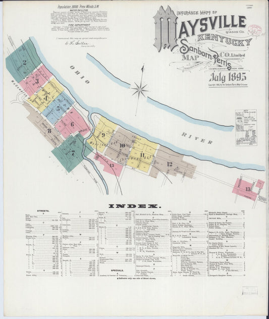 Sanborn Fire Insurance Map from Maysville, Mason County, Kentucky (1895), Sheet #0001 - Complete Map Set gallery image, historic Sanborn map, vintage wall art, Kentucky Kentucky