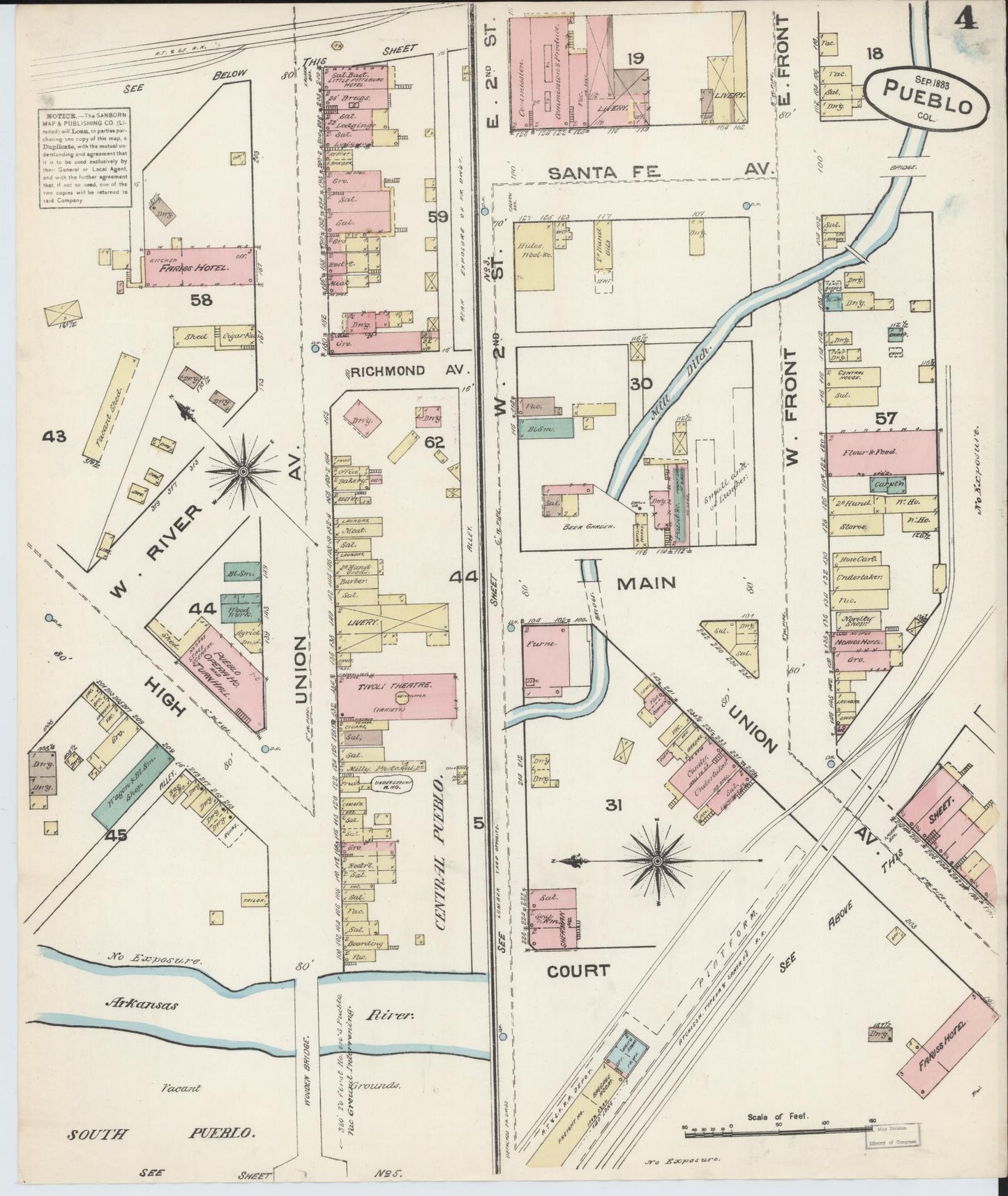 Sanborn Fire Insurance Map from Pueblo, Pueblo County, Colorado (1883), Sheet #0004 - Complete Map Set gallery image, historic Sanborn map, vintage wall art, Colorado Colorado