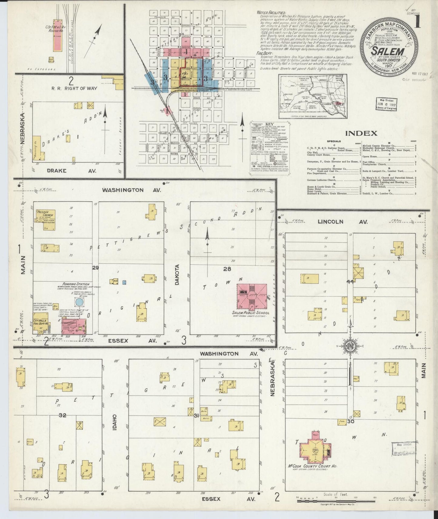 Sanborn Fire Insurance Map from Salem, McCook County, South Dakota (1917), Sheet #0001 - Complete Map Set gallery image, historic Sanborn map, vintage wall art, South Dakota South Dakota