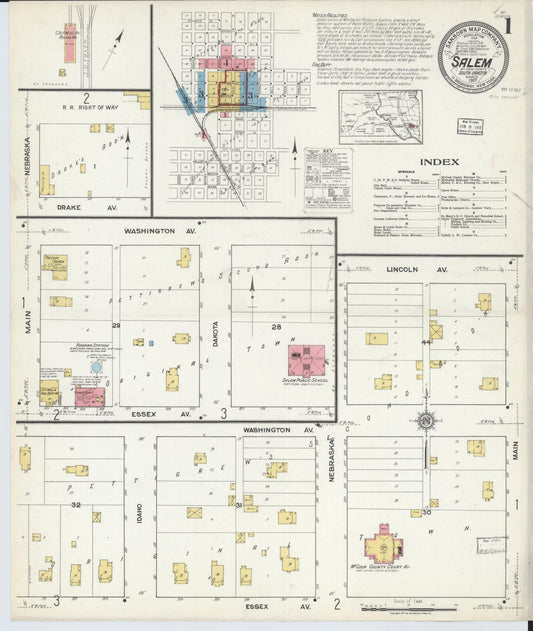 Sanborn Fire Insurance Map from Salem, McCook County, South Dakota (1917), Sheet #0001 - Complete Map Set gallery image, historic Sanborn map, vintage wall art, South Dakota South Dakota