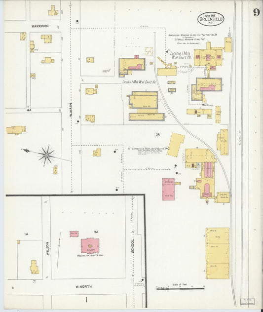 Sanborn Fire Insurance Map from Greenfield, Hancock County, Indiana (1906), Sheet #0009 - Historic Sanborn Fire Insurance Map Print, vintage old map wall art, antique decor, genealogy gift, Indiana Indiana map