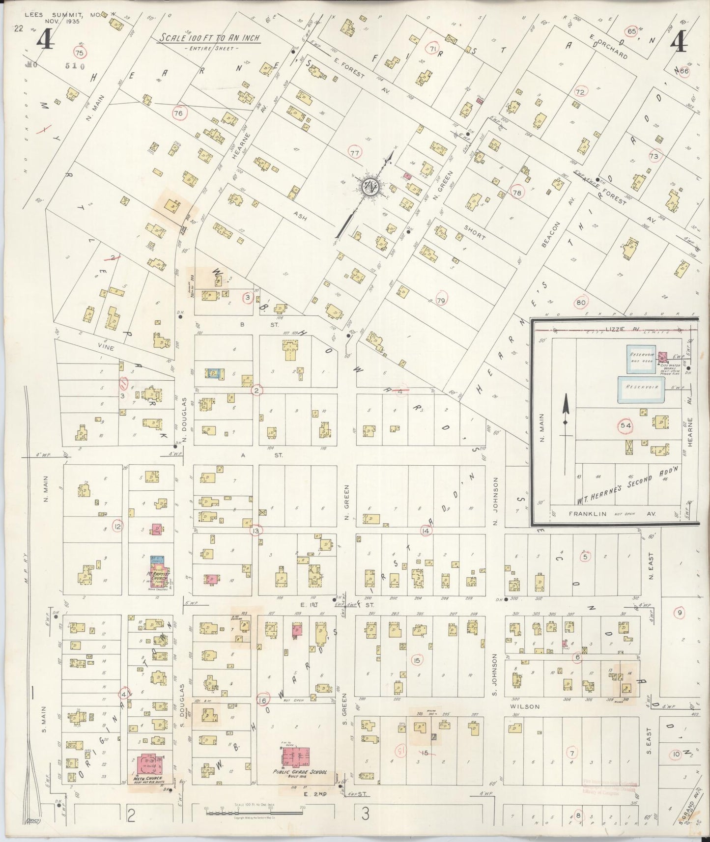 Sanborn Fire Insurance Map from Lee's Summit, Jackson County, Missouri (1945), Sheet #0004 - Historic Sanborn Fire Insurance Map Print, vintage old map wall art, antique decor, genealogy gift, Missouri Missouri map