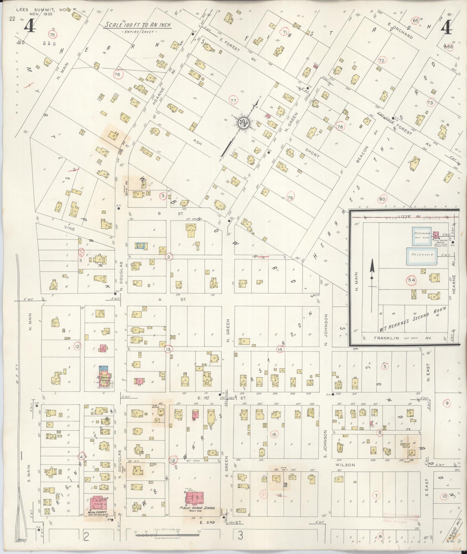 Sanborn Fire Insurance Map from Lee's Summit, Jackson County, Missouri (1945), Sheet #0004 - Historic Sanborn Fire Insurance Map Print, vintage old map wall art, antique decor, genealogy gift, Missouri Missouri map