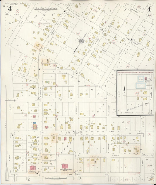 Sanborn Fire Insurance Map from Lee's Summit, Jackson County, Missouri (1945), Sheet #0004 - Historic Sanborn Fire Insurance Map Print, vintage old map wall art, antique decor, genealogy gift, Missouri Missouri map