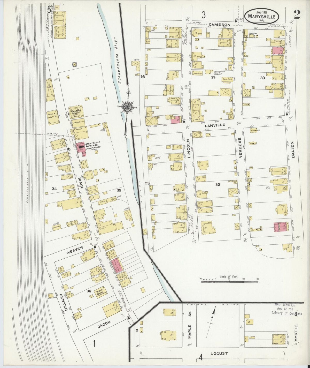 Sanborn Fire Insurance Map from Marysville, Perry County, Pennsylvania (1911), Sheet #0002 - Historic Sanborn Fire Insurance Map Print, vintage old map wall art, antique decor, genealogy gift, Pennsylvania Pennsylvania map