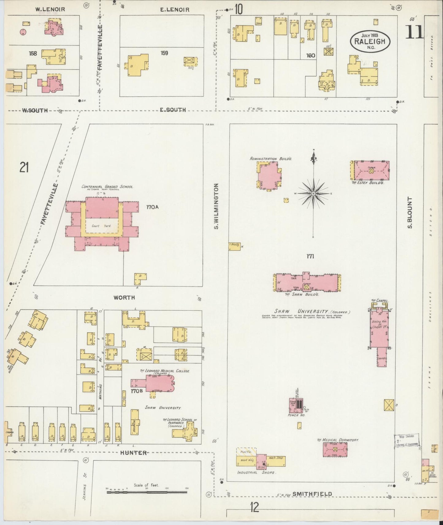 Sanborn Fire Insurance Map from Raleigh, Wake County, North Carolina (1903), Sheet #0011 - Complete Map Set gallery image, historic Sanborn map, vintage wall art, North Carolina North Carolina