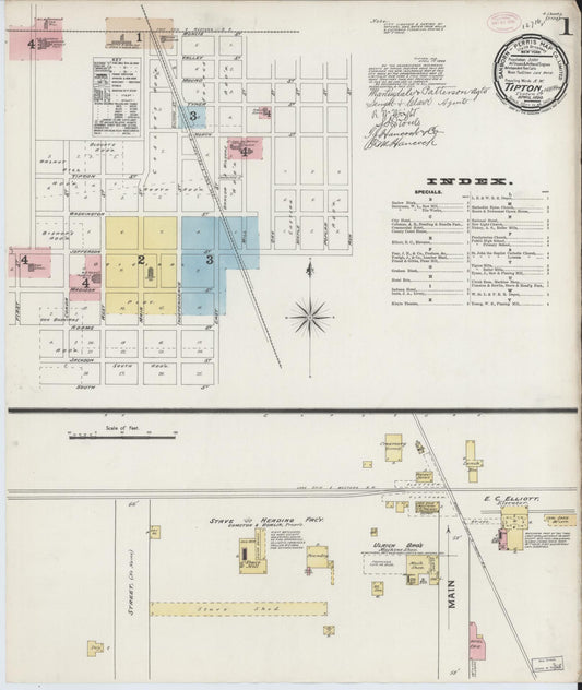 Sanborn Fire Insurance Map from Tipton, Tipton County, Indiana (1890), Sheet #0001 - Historic Sanborn Fire Insurance Map Print, vintage old map wall art, antique decor, genealogy gift, Indiana Indiana map