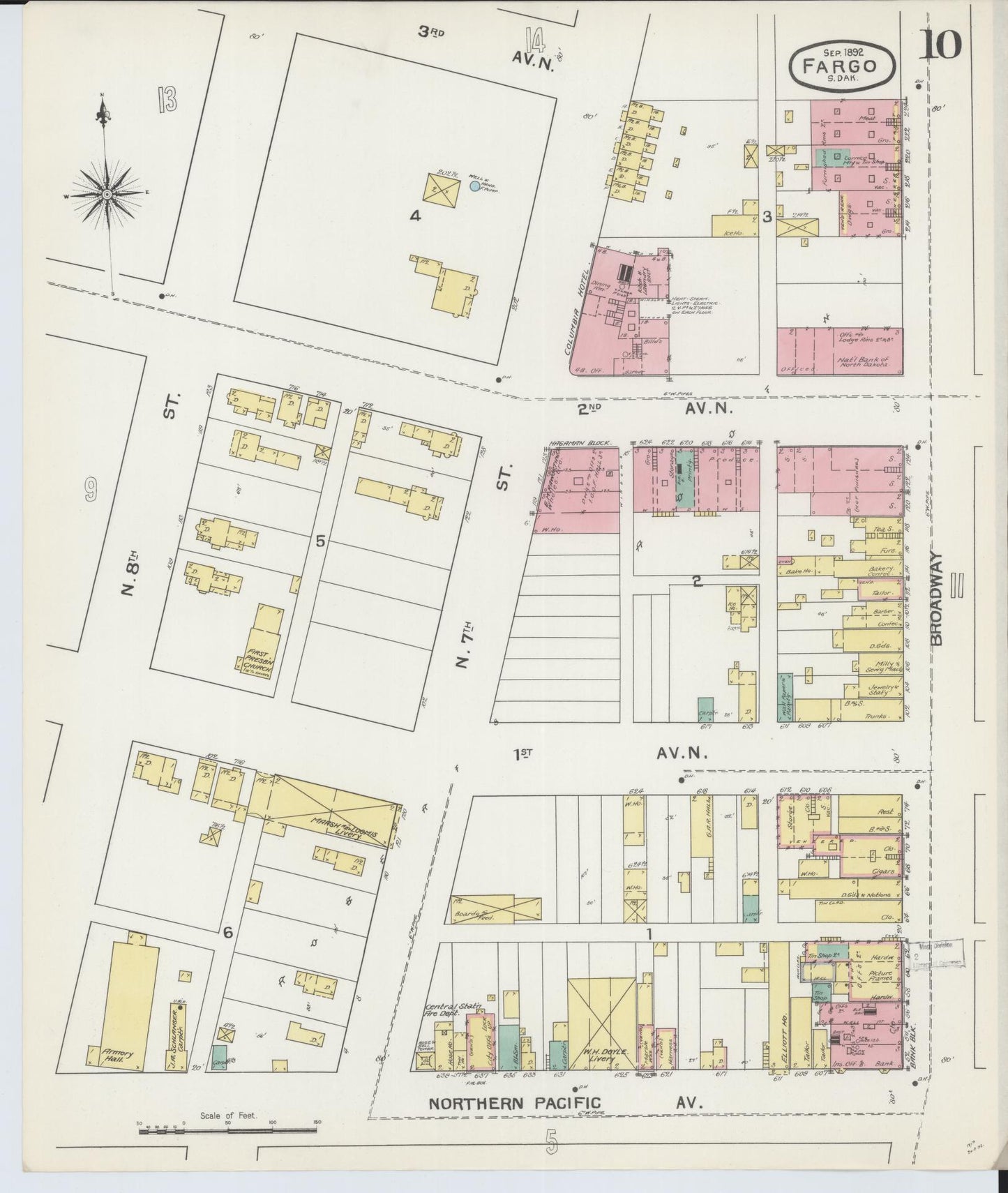 Sanborn Fire Insurance Map from Fargo, Cass County, North Dakota (1892), Sheet #0010 - Historic Sanborn Fire Insurance Map Print, vintage old map wall art, antique decor, genealogy gift, North Dakota North Dakota map