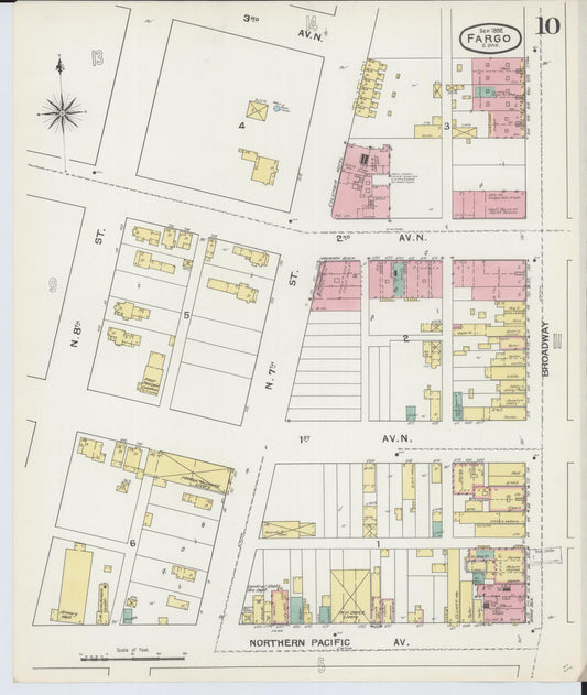 Sanborn Fire Insurance Map from Fargo, Cass County, North Dakota (1892), Sheet #0010 - Historic Sanborn Fire Insurance Map Print, vintage old map wall art, antique decor, genealogy gift, North Dakota North Dakota map