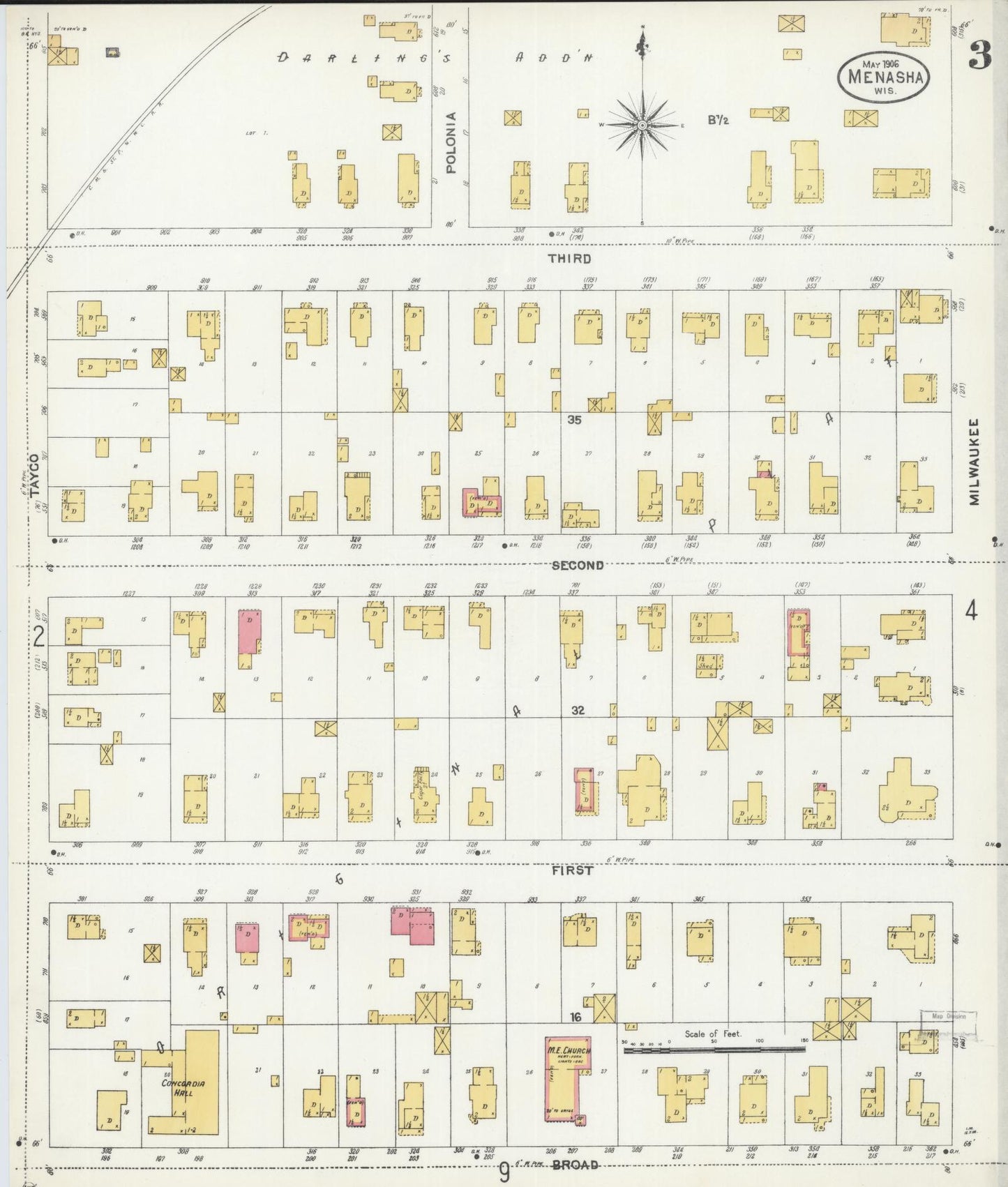 Sanborn Fire Insurance Map from Menasha, Winnebago County, Wisconsin (1906), Sheet #0003 - Historic Sanborn Fire Insurance Map Print, vintage old map wall art, antique decor, genealogy gift, Wisconsin Wisconsin map